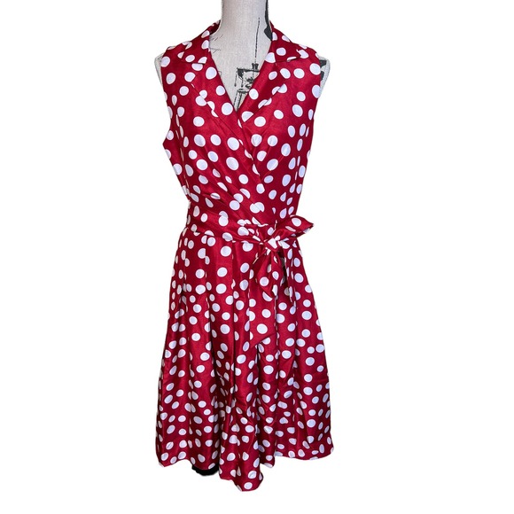 Jessica Howard Dresses & Skirts - Jessica Howard Red Polka Dot Dress 10 Sleeveless Belted Pleated Fit & Flare